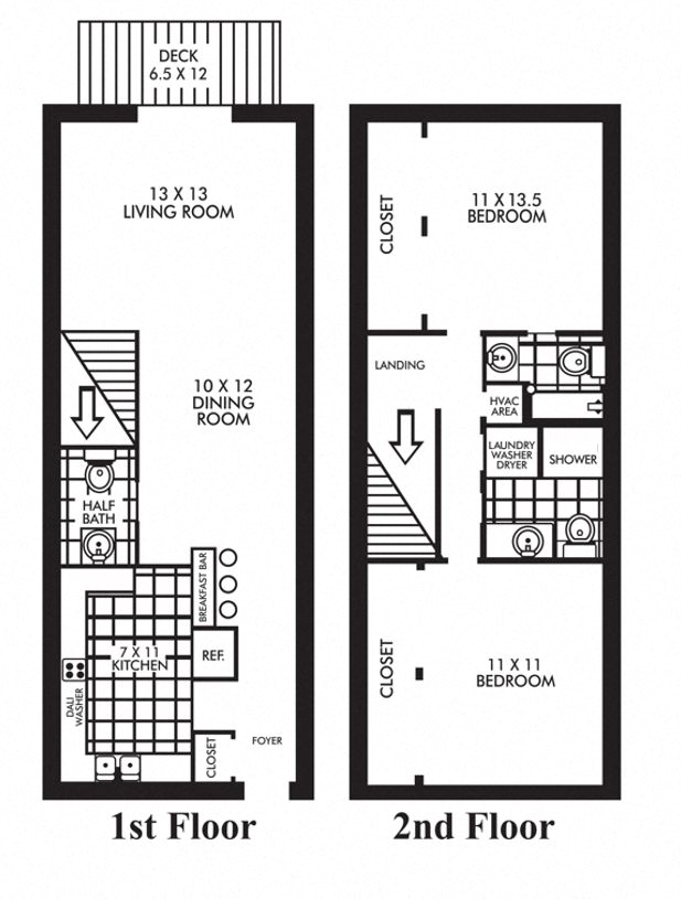 Floor plan for 2 beds, 2.5 baths, 1200 sqft